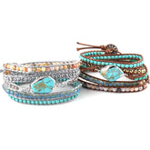 Faye Turquoise Stone 5 Strand Leather Wrap Bracelet